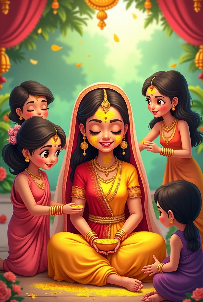 Bride
Apply Haldi on her body for marriage
Cartoon