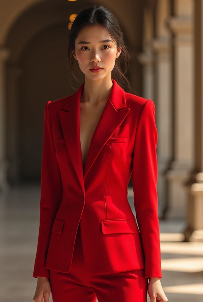 Slim girl all dressed up red