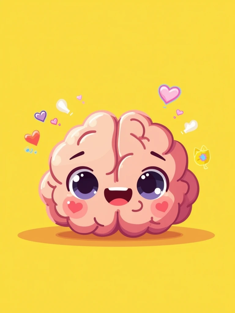 Create a cute brain, yellow background.