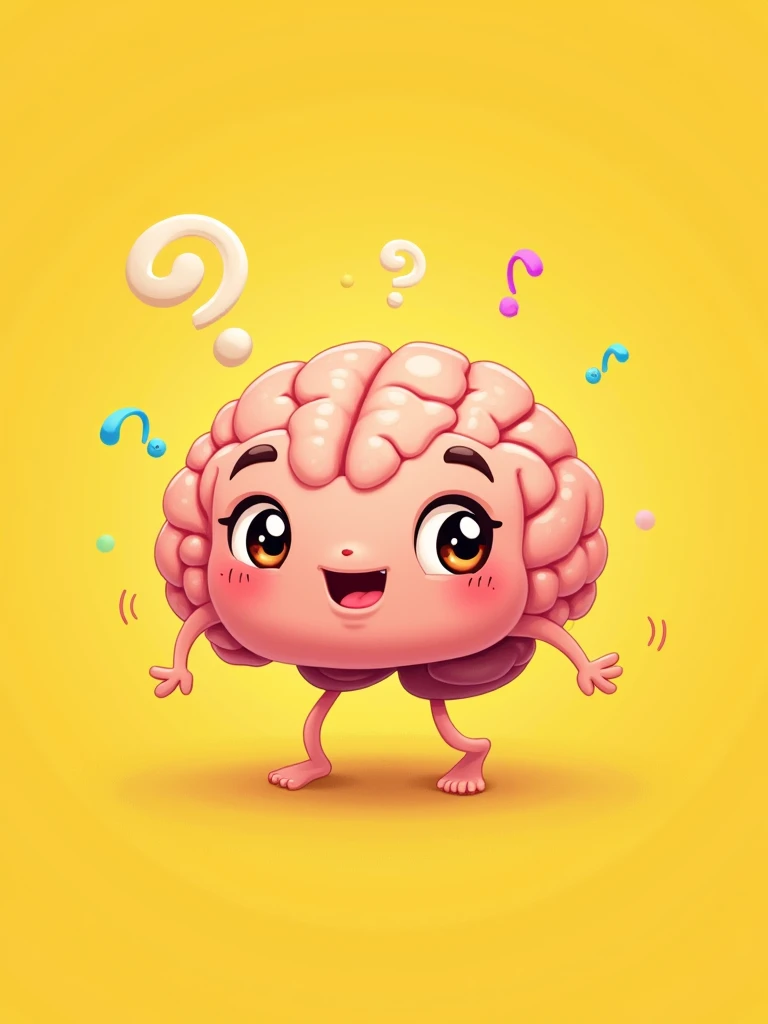 Create a cute brain, yellow background.
