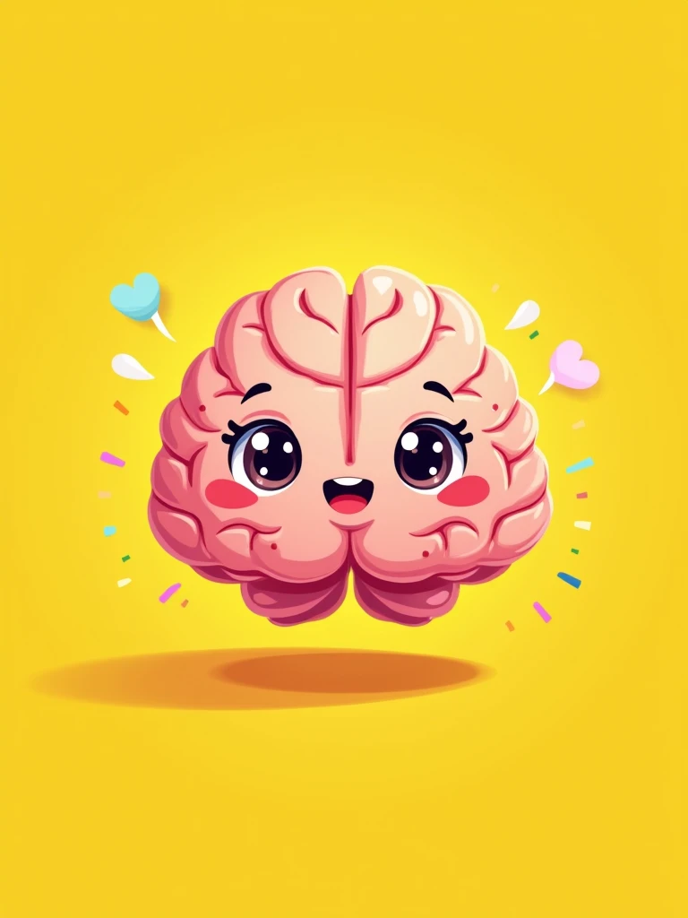 Create a cute brain, yellow background.