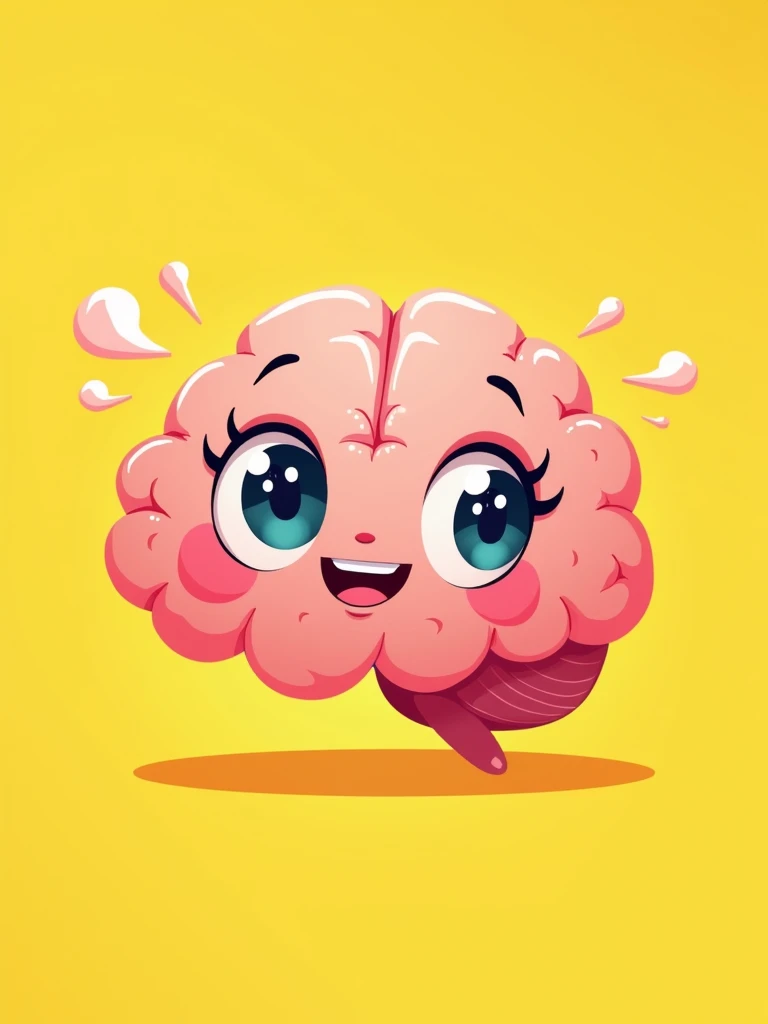 Create a cute brain, yellow background.