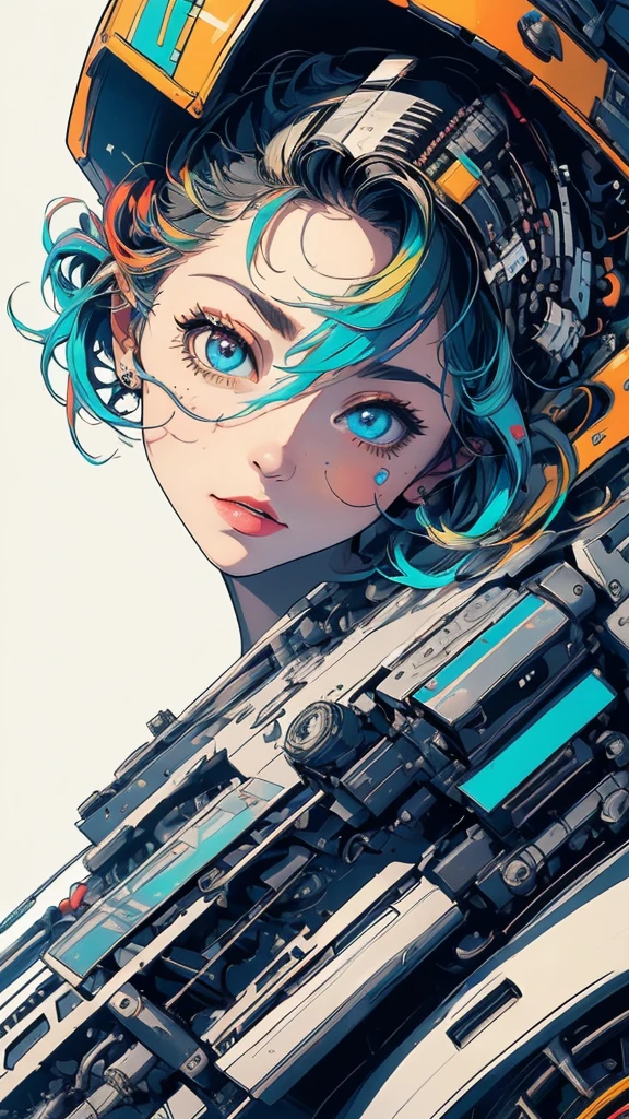 (((masterpiece, highest quality))),(((solo:1.2))),(((1girl:1.2))),32k wallpaper, very detailed, poster, vintage science fiction,(((((geometric cinematic movie poster))))), (bauhaus), shape,(((abstract))),(mid century modern),movie poster,(((((portfolio))))),(((((Close-up))))),(((((bust up))))),((((more various angle)))),(((highlight))),Vast landscape,((((heterochromia)))),(((complete. detailed face))),(((Extremely talented))),(((((most complecated machine))))),Colorful color scheme,(Cleavage),(((((unlimited mechanic Workaholic)))))