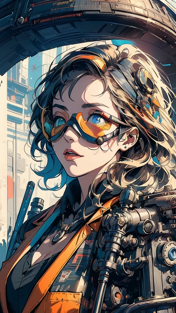 (((masterpiece, highest quality))),(((solo:1.2))),(((1girl:1.2))),32k wallpaper, very detailed, poster, vintage science fiction,(((((geometric cinematic movie poster))))), (bauhaus), shape,(((abstract))),(mid century modern),movie poster,(((((portfolio))))),(((((Close-up))))),(((((bust up))))),((((more various angle)))),(((highlight))),Vast landscape,((((heterochromia)))),(((complete. detailed face))),(((Extremely talented))),(((((most complecated machine))))),Colorful color scheme,(Cleavage),(((((unlimited mechanic Workaholic))))),(((((Work goggles)))))