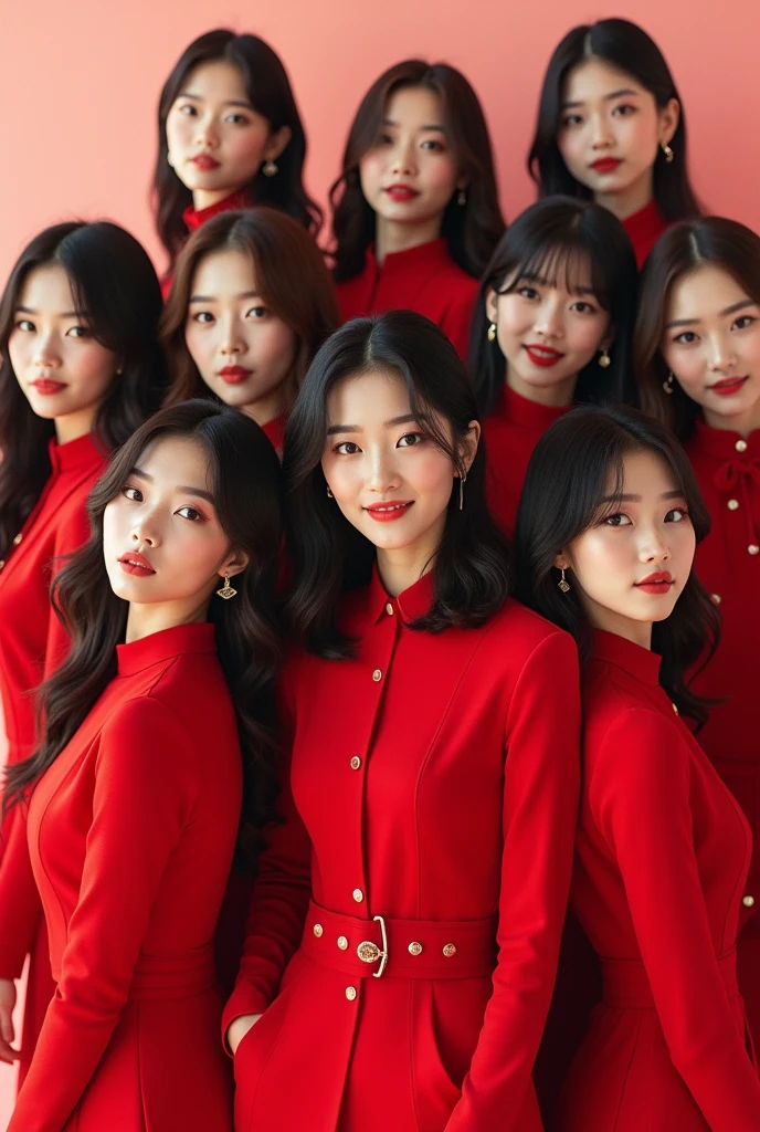 8 Cute Beautiful Korean Kpop Idol Girls in Red 8 Girls