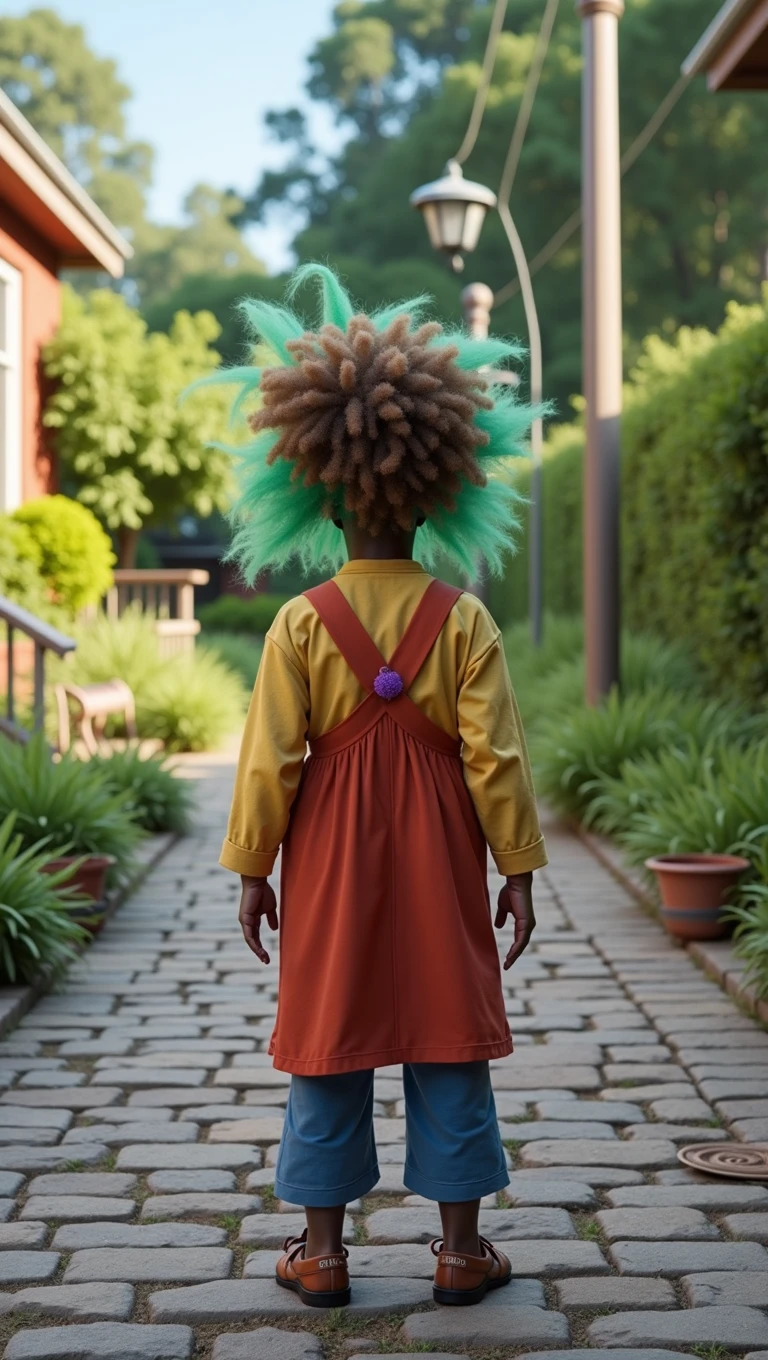 Manconcept art, overhead angle of a Will-o'-the-wisp, wearing Funny Somali Emerald deep orange Pinafore, Caramel hair styled as Short hair, fluorescent purple Hair tie, equirectangular 360, Highres, [(art by Willi Baumeister:1.1), (art by John T. Biggers:1.2)::17], official art, unity 8k wallpaper, ultra detailed, aesthetic, masterpiece, best quality, photorealistic