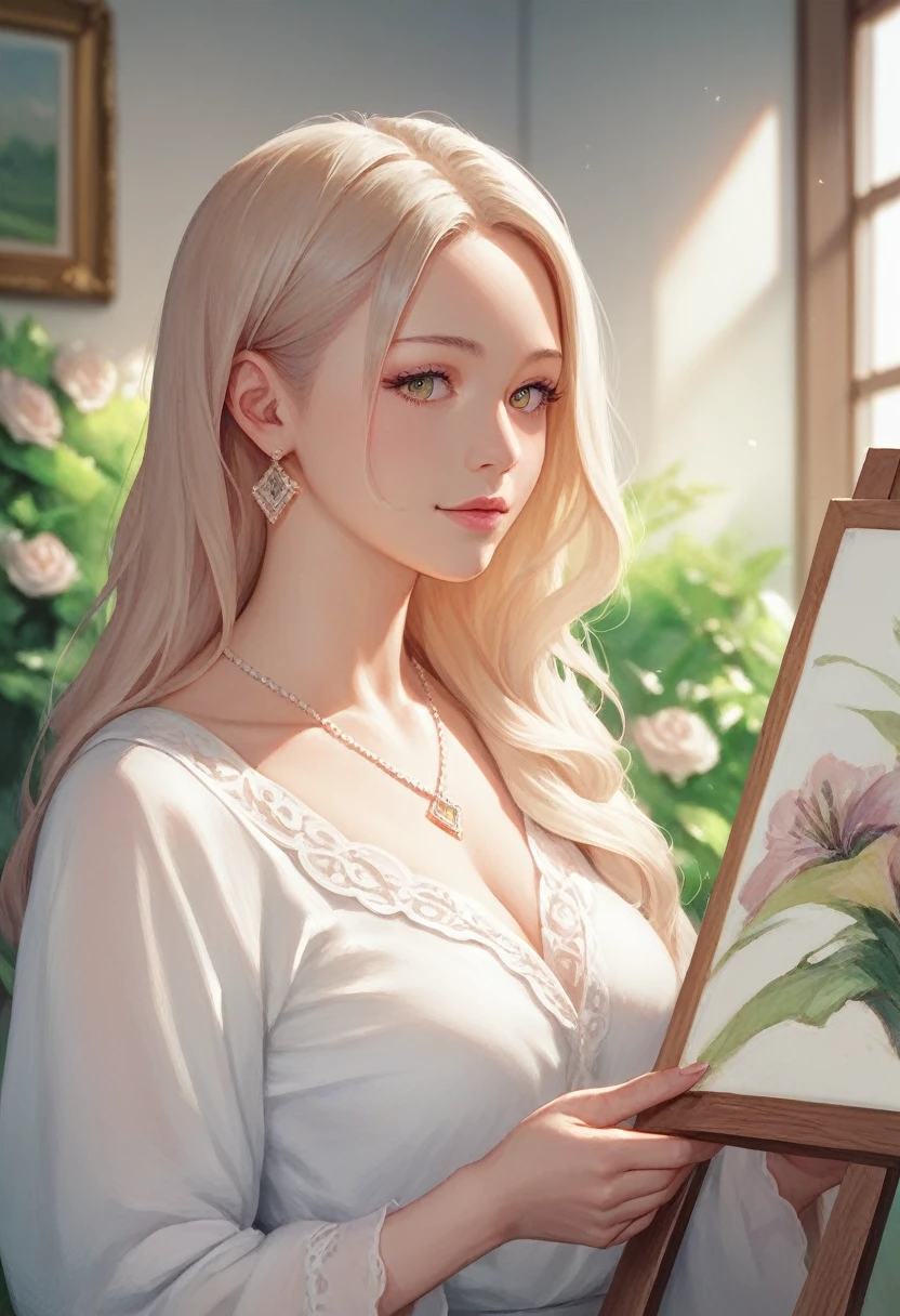 A beautiful and lovely lady holding a sign "I love infinity", hapiness, hapiness的, Anime Illustrations, Reality, painting