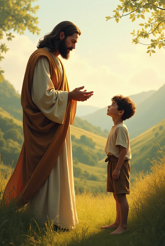 Jesus talking to a boy 