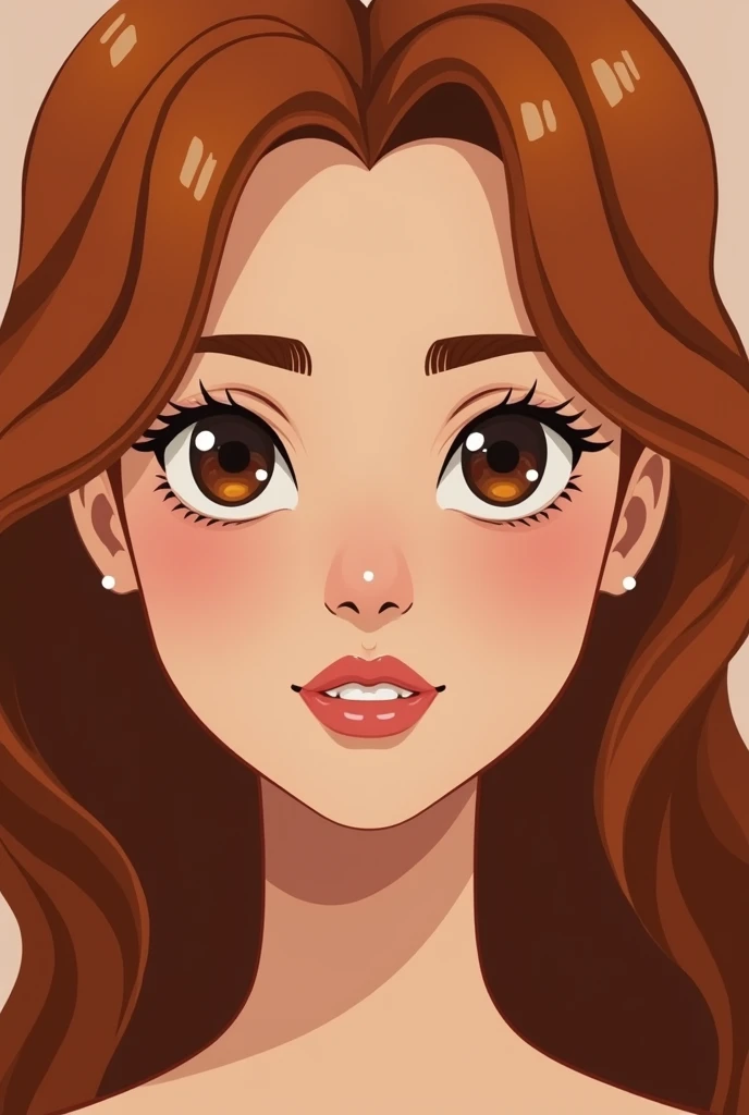 Face of a young woman, Brown eyes, copper colored hair, flat skin