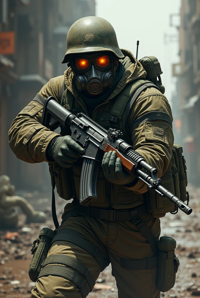 male with gas mask manga style russian soldier with akm