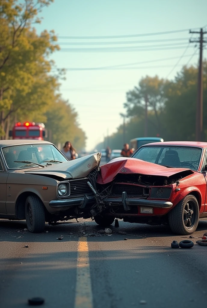 Two car colloid at road accident badly in day time.