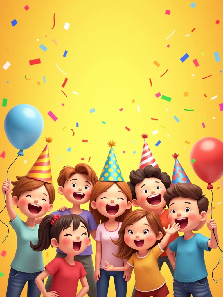 Create a cute celebration, yellow background