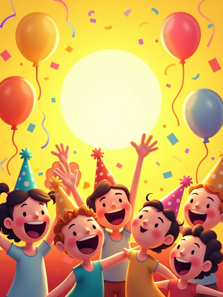 Create a cute celebration, yellow background
