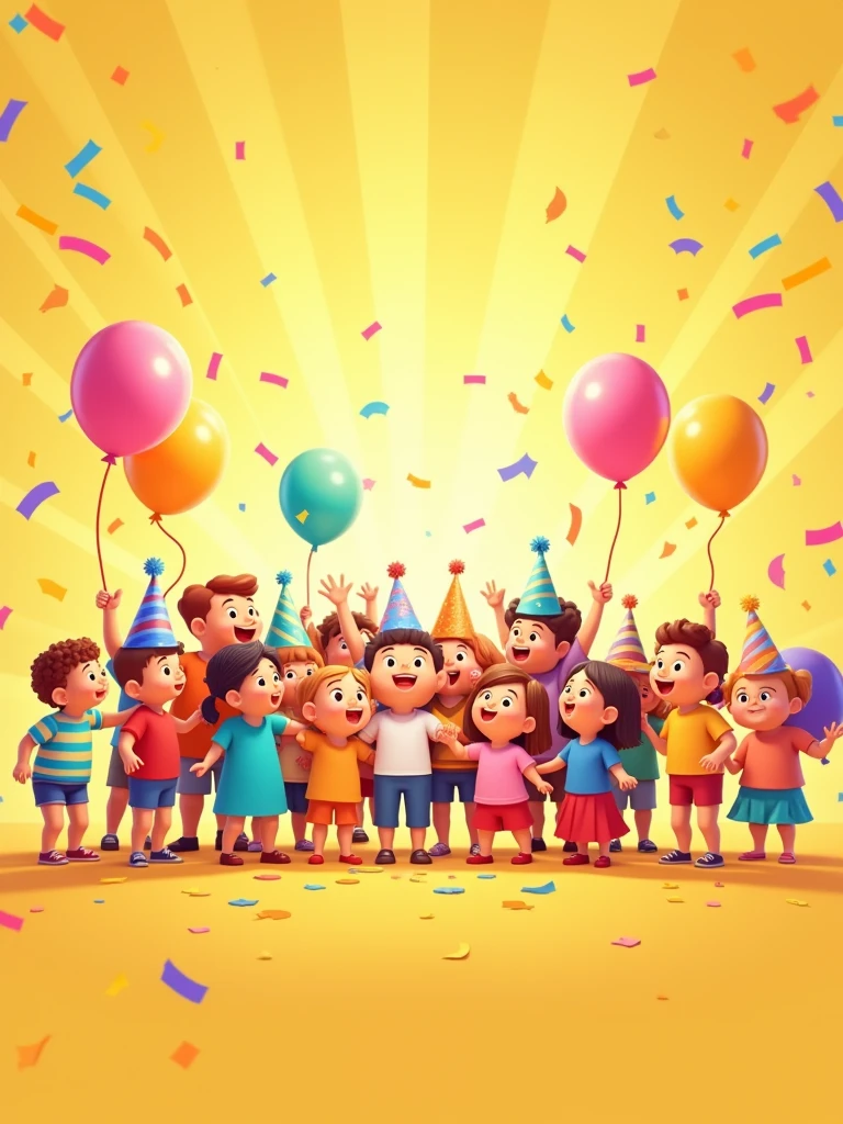 Create a cute celebration, yellow background
