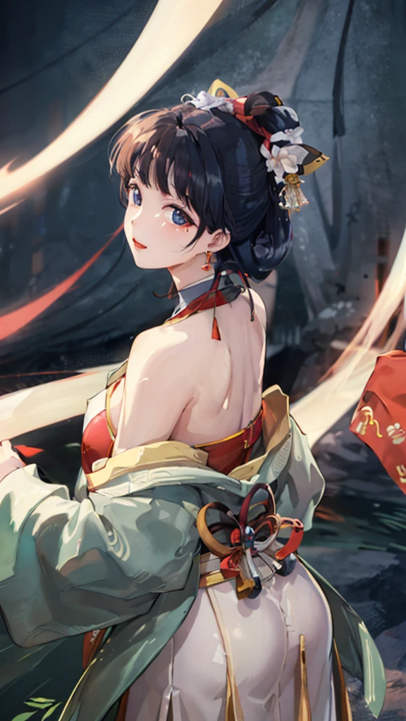 cemetery, dress, braid, chinese clothes, headwear, ofuda, jiangshi, qing guanmao, absurdres, RAW photo, extremely delicate and beautiful, masterpiece, Best Quality, ultra high resolution, 32k, hyperrealistic, ultra-detailed, detailed description, pale skin, 20 years old, tearful mole, earring, Colossal tits, short medium hair, wavy hair, whole body shot,