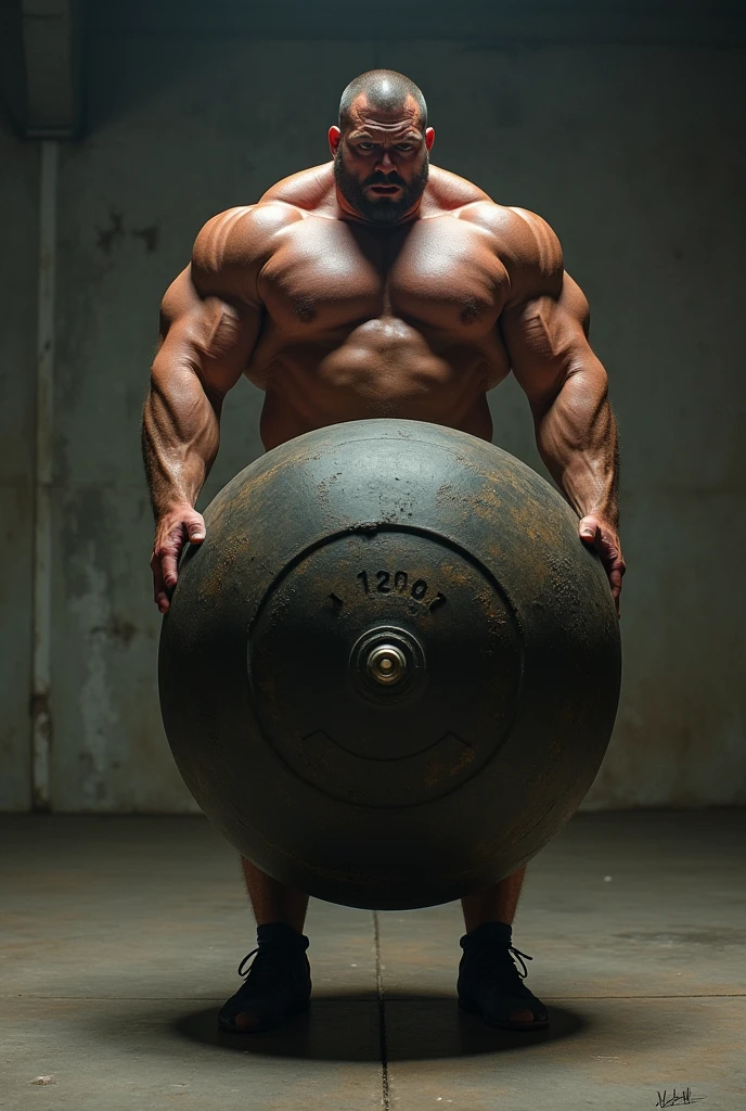 Show a man carrying 1000 lbs.