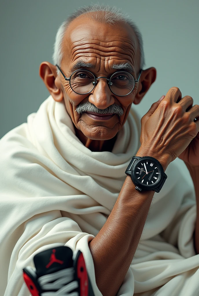 Mahatma Gandhi wearing Casio watch and Air jordan shoe