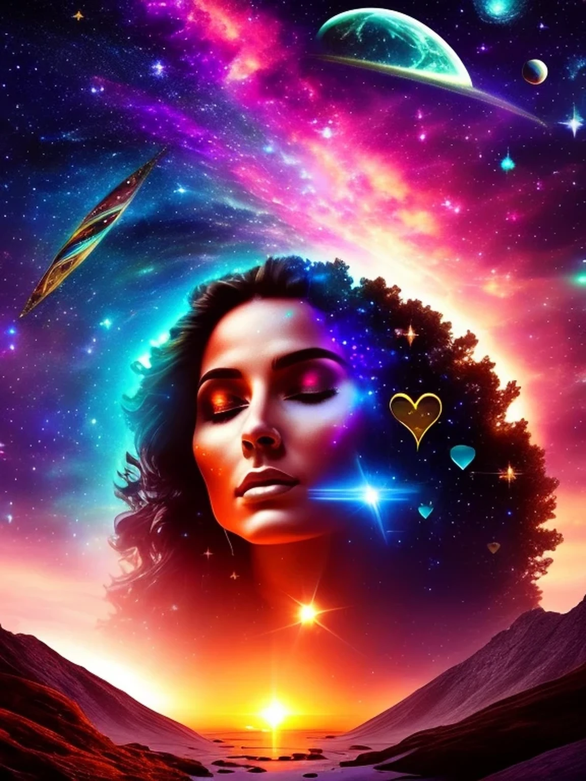 The Cosmic Echoes, Quiet Moments, Quiet Dawn, Space Lady, Exotic Mysteries, Journey Into Love, Cosmic Funk, Love Beams, ((masterpiece:1.1))