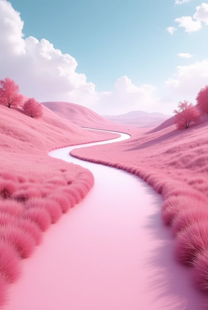 A straight pink road in an open area 