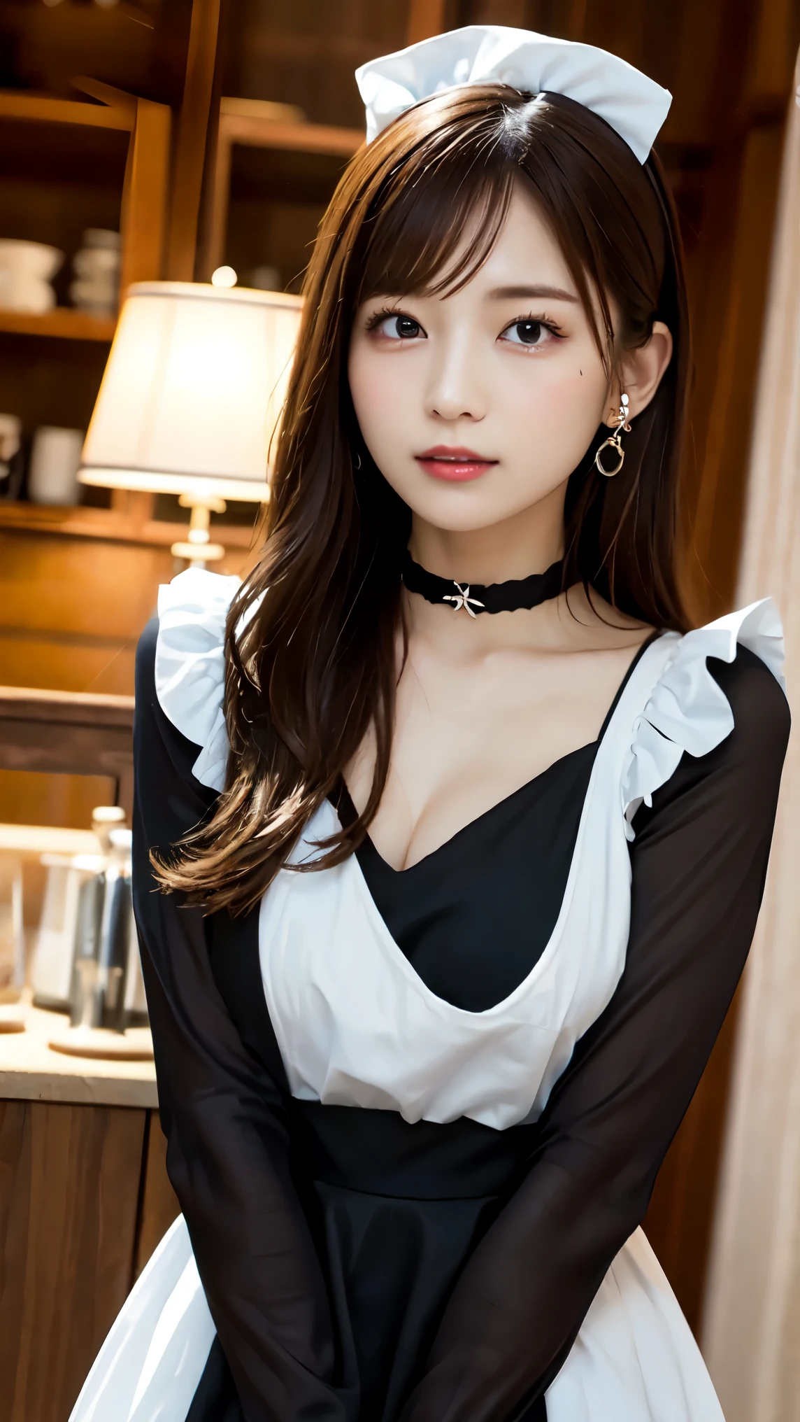 Wear the cutest gothic maid outfit in the world,The cutest maid choker in the world、The cutest gloves in the world、The most beautiful skin in the world、The most beautiful earrings in the world、The cutest sleeping face in the world、The cutest gravure idol pose in the world、Perfect Proportions、cute、((18-year-old female:1.ung and adorable Japanese face,Official Art,Highly detailed CG Unity 8K wallpapers,(masterpiece:1.0),(Highest quality:1.0), 超High resolution,4K,Very detailed, photo shoot, 8k, Hmph, High resolution, Kodak Portrait 400, Film Grain, Lens Flare Glow,高いest quality,8k,Hmph:1.2),Portrait Shot,8k、Show Viewer