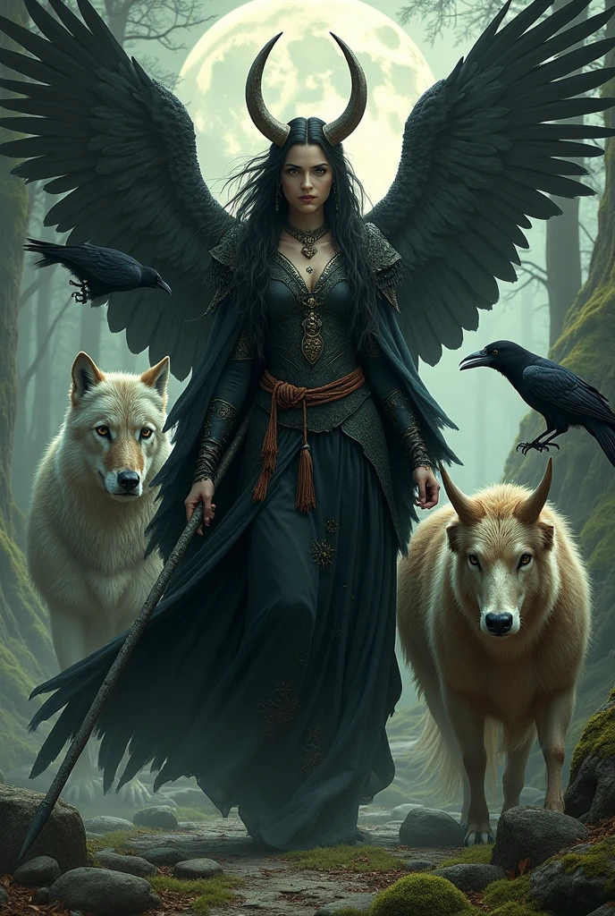 Morrigan
Related to fertility, war, revenge and death on the battlefield, Morrigan is a goddess, or divine figure, from Celtic culture, known for being a powerful warrior who lived surrounded by birds. She can take the form of a raven, which would indicate a bad omen, or the form of a cow or wolf, which would be associated with the fertility of the land.
