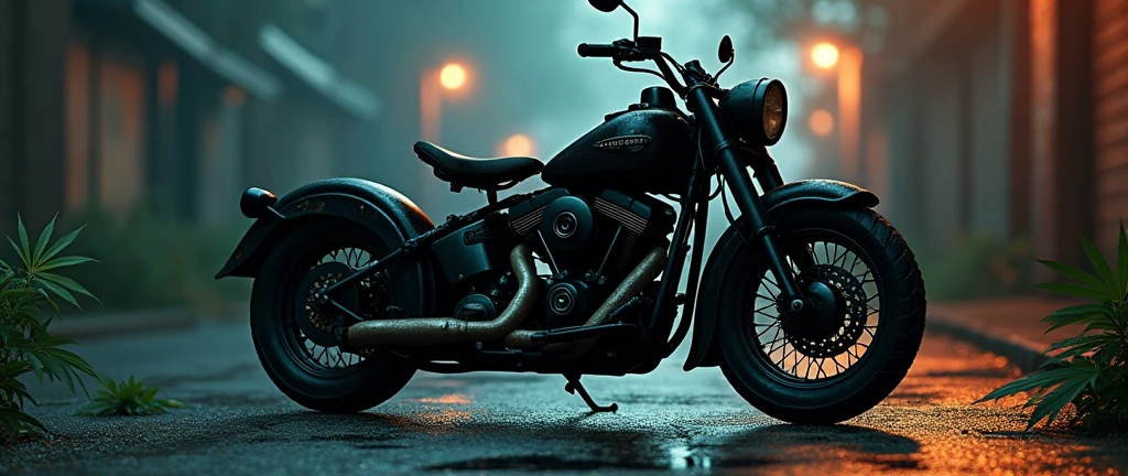 A YouTube cover featuring an old black bike, villany, marijuana and music
