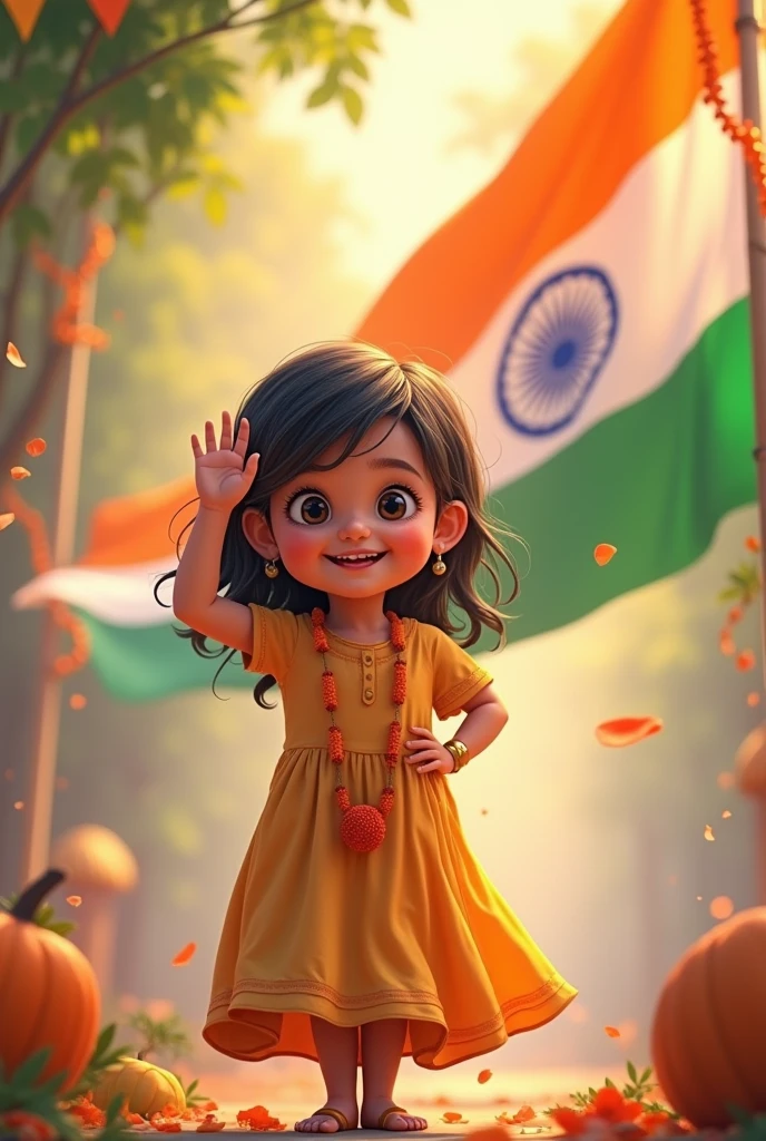 My doughter 2 year old celebrate independence day and salute on front of tiranga.
