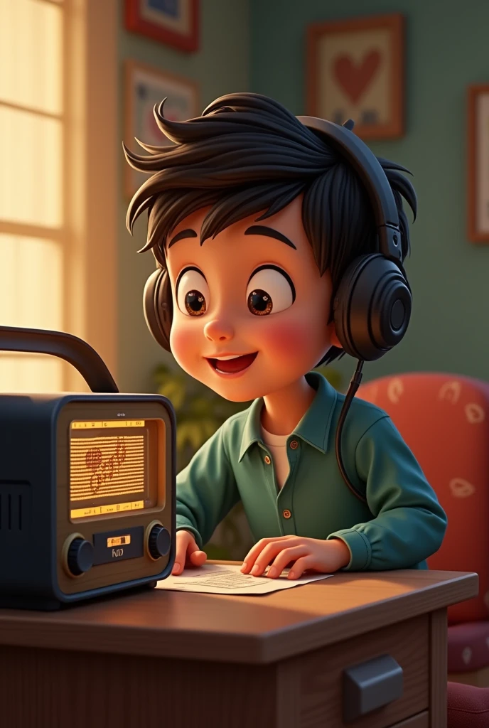 ANIMATED BOY LISTENING TO THE RADIO