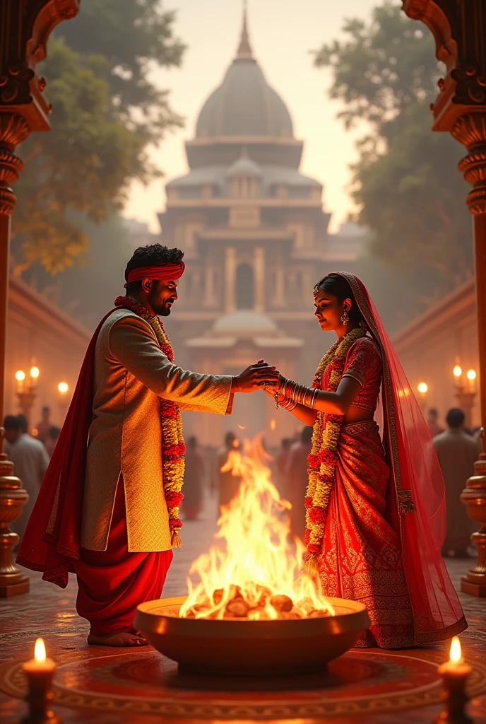 Bride And groom
Doing Mangal fera infront of Agni kund 
Marriage 