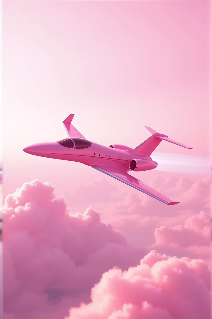A pink plane flying in a pink sky.