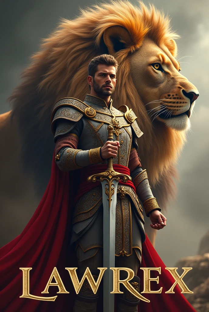 Royal Man with sword and the background is lion with text named Lawrex Size of photo is Square