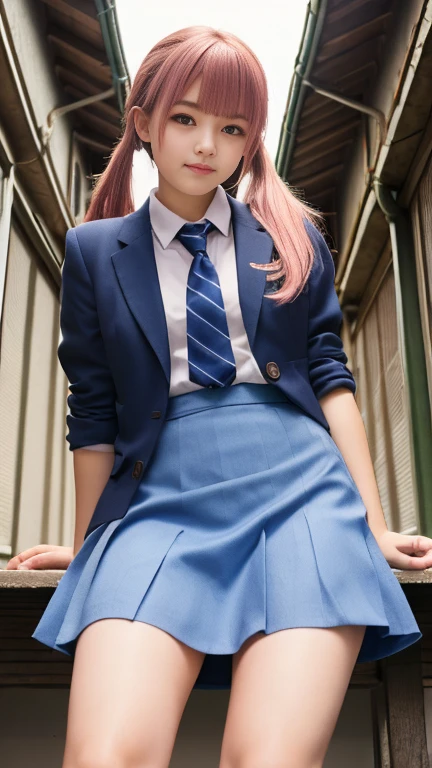 8k resolution, masterpiece, Ultra-high resolution, Very detailed,pull down your white panties,smile,Blue checked skirt,Skirt flip,sit down,Leg spread,Knee stand,
Realistic, Very delicate and beautiful, Detailed skin,uniform,blazer,Pussy,Beautiful realistic face, Detailed face, One Girl, 17 years old, Attractive Japanese women photos, The best light, Model shooting style, elevation, Pink Hair,Twin tails,Asymmetrical hair, Asymmetrical bangs, Messy Hair, Elegant pose, Perfect female body, Perfect and delicate limbs, Perfect body,Old station building, (View your viewers:1.1), (From below:1.3),