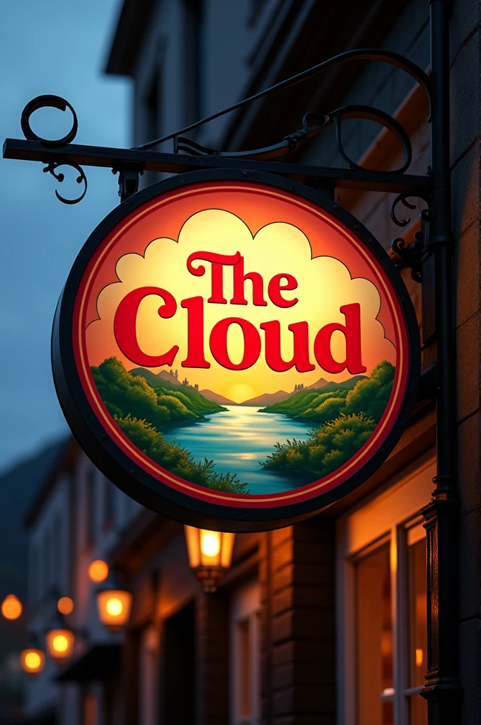 Create a logo for a pub banner with the name of the cloud, add details and LED lights