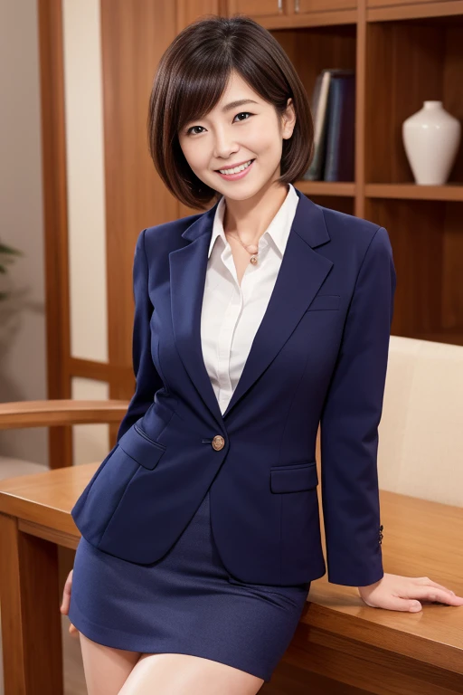 Beautiful Japanese Women、Beautiful mature woman、Classy sex appeal、cotton tight skirt、blazer、8K high resolution、Beautifully trimmed feet、Sexy chest、Smiling Kindly、smile、Round face、thigh、