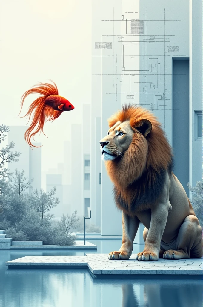 I need a wallpaper for my phone 12pro,
Containing this feature, My favorite color is pastel blue and gray, My favorite animal is the lion and the betta fish, I study architecture and I love designing