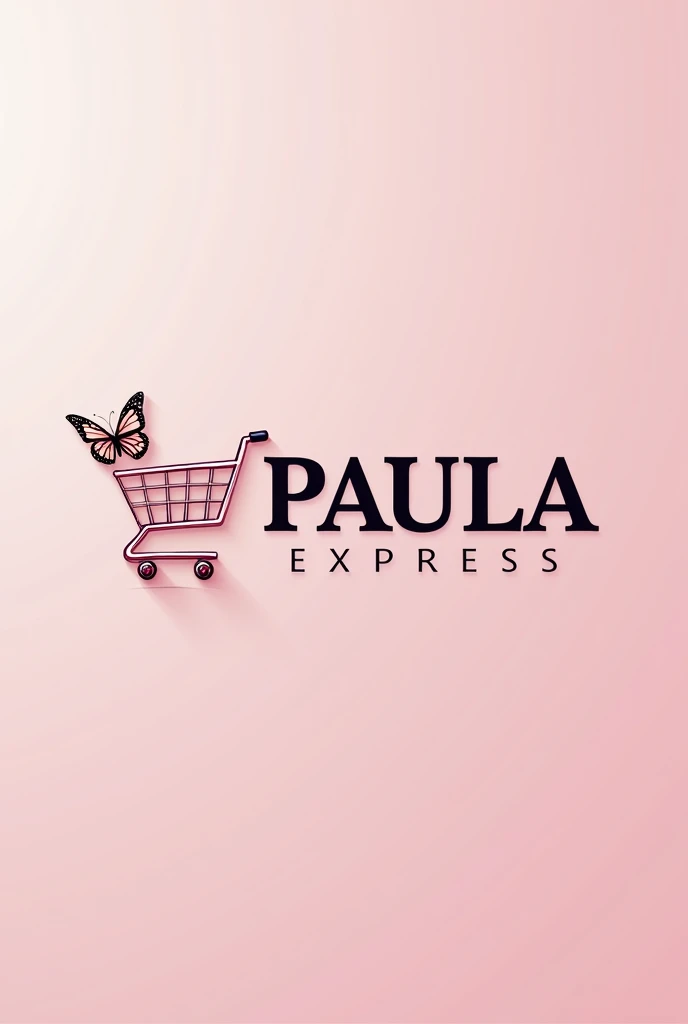 Create a logo for the name Paula Express but it has to be pink and white in a very modern style with the ability to draw the customer&#39;s attention, highlighting that it has to have a shopping cart with shiny details and a butterfly next to the last one for Paula.