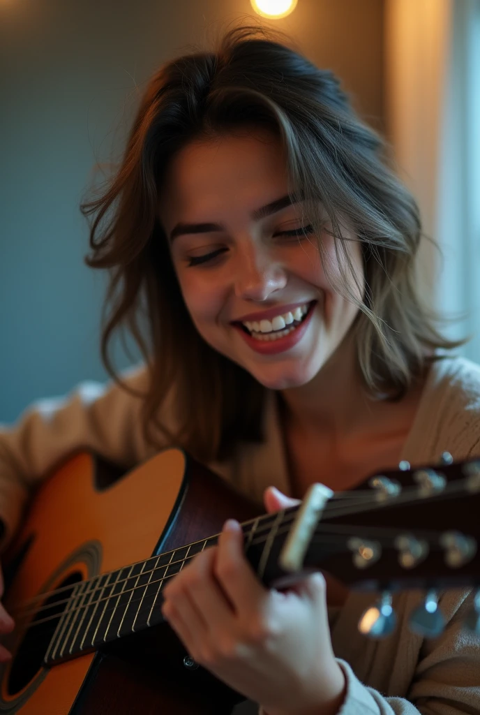 Can you generate me an image of a person holding a guitar seems like performing, I want to look like soft launching someone on my ig story.