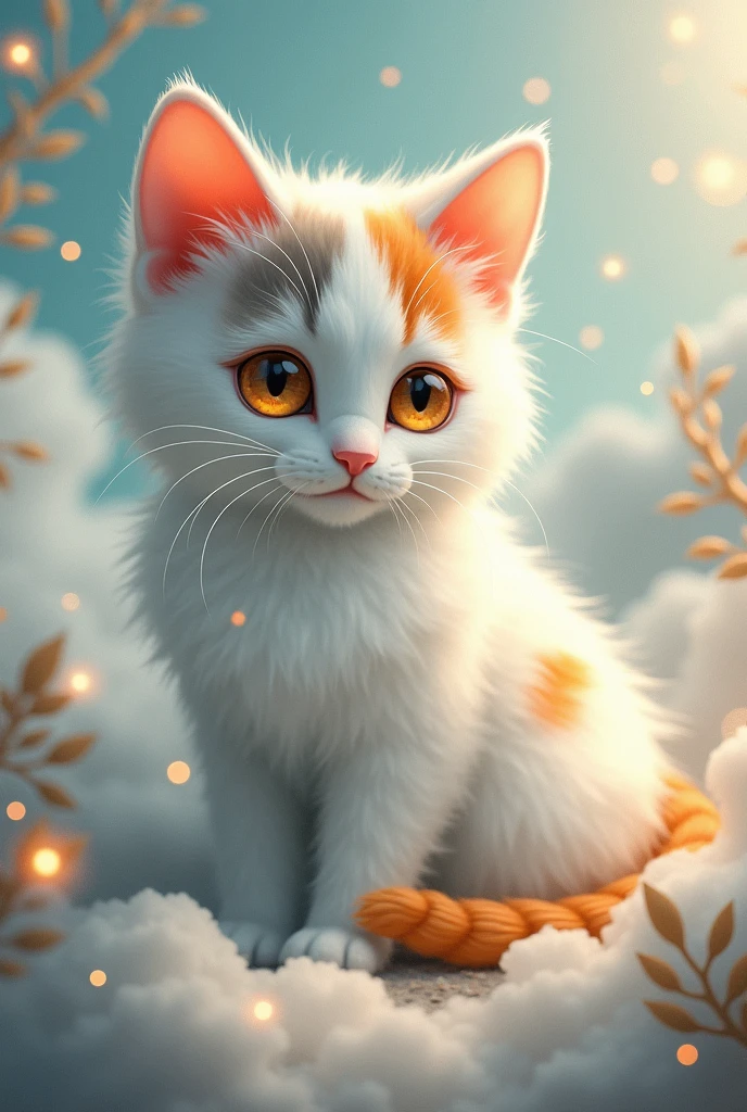 White cat, grey and orange together