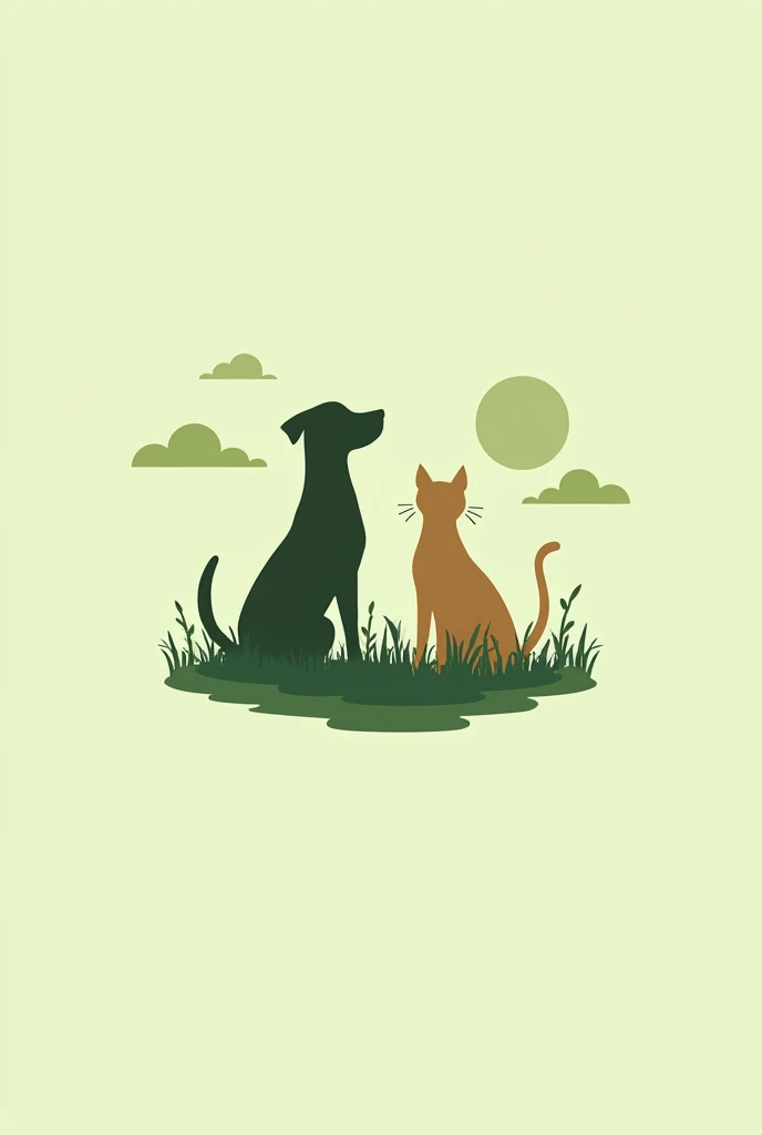 create a logo for an NGO, the logo must be in green colors, and must contain the image of a dog and a cat, convey the idea as if the animals were looking at a horizon, as if they were looking at a new beginning .