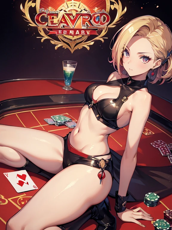 Card games, Ace of Hearts, Casino background, cute, Beauty, Shortcuts, Android 18, (masterpiece), highest quality, 1girl, uhd, retina, masterpiece, ccurate, anatomically correct, textured skin, super detail, high details, high quality, best quality, highres, 4K