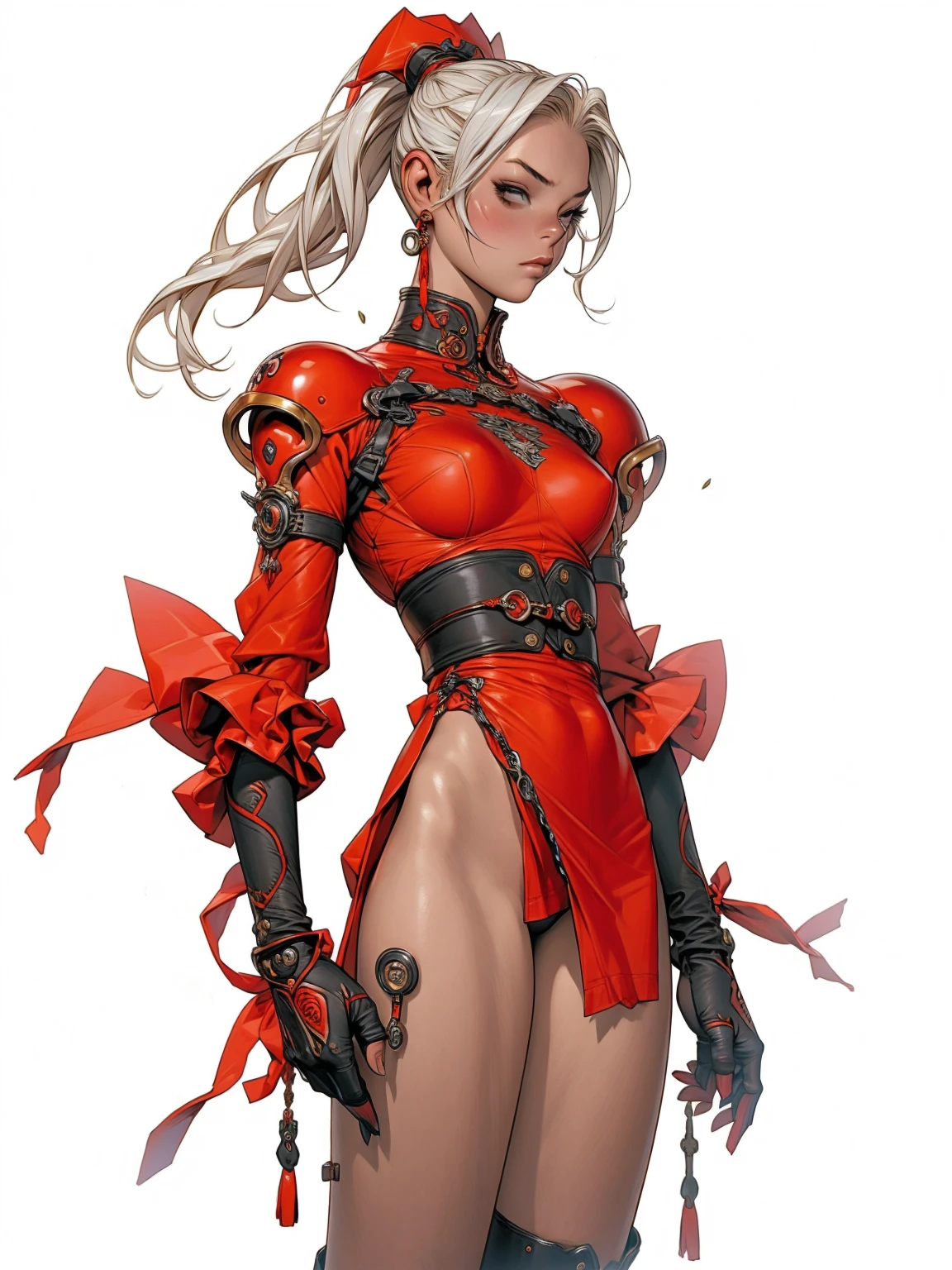 (best qualityer))), (((manga strokes))), woman red dragon knight, (((red helmet))), metal panties, medieval albino girl, Barbed wire garter belt, breasts covered with a wave-shaped metal breast protector, Curly white hair, long ribbon-garter, chains wrapped around the arm, metal gloves, great sword, medieval castle, fitness body, blood, nude belly, coxas nuas (((manga style))), violent, Manic, slenderbody, thin but strong, perfectbody, armor black, ornate metal sleeves, intricate visual com um castelo medieval enorme, ((( sculptural body ))), (((1 girl))), garota de 25 anos com perfectbody,,Beautiful and well-groomed face,muscular body:1.2,solid color detailed jacket, (Head to thigh photos), Complex equipment, (((standing alone))), pirralha violent, (((14歳))), sexly, pose de atitude, work of art, post-apocalypse, (((manga style))), bounty hunter, violent, Manic, the way you want, slenderbody, thin but strong, perfectbody, roupa moderna, advanced technology, neon, sleeves with vertical striped pattern, intricate background, (( cowboy shot )). intricate visual