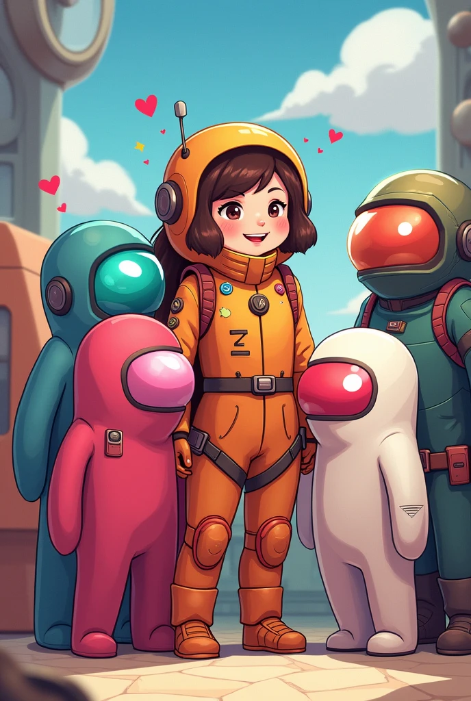 Images from the game among us written anna our space friend, and many among us with heart