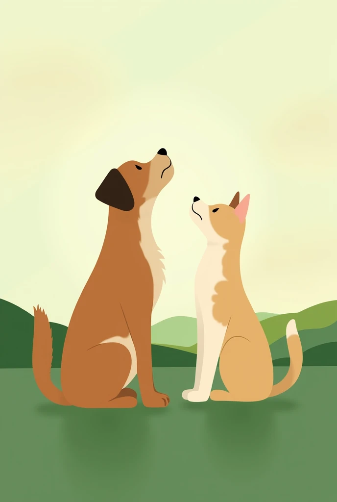 create a logo for an NGO, the logo must be in green colors, and must contain the image of a dog and a cat, convey the idea as if the animals were looking at a horizon, as if they were looking at a new beginning .