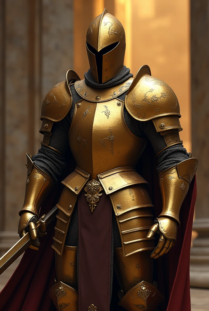 Knight in golden armor next to a king
