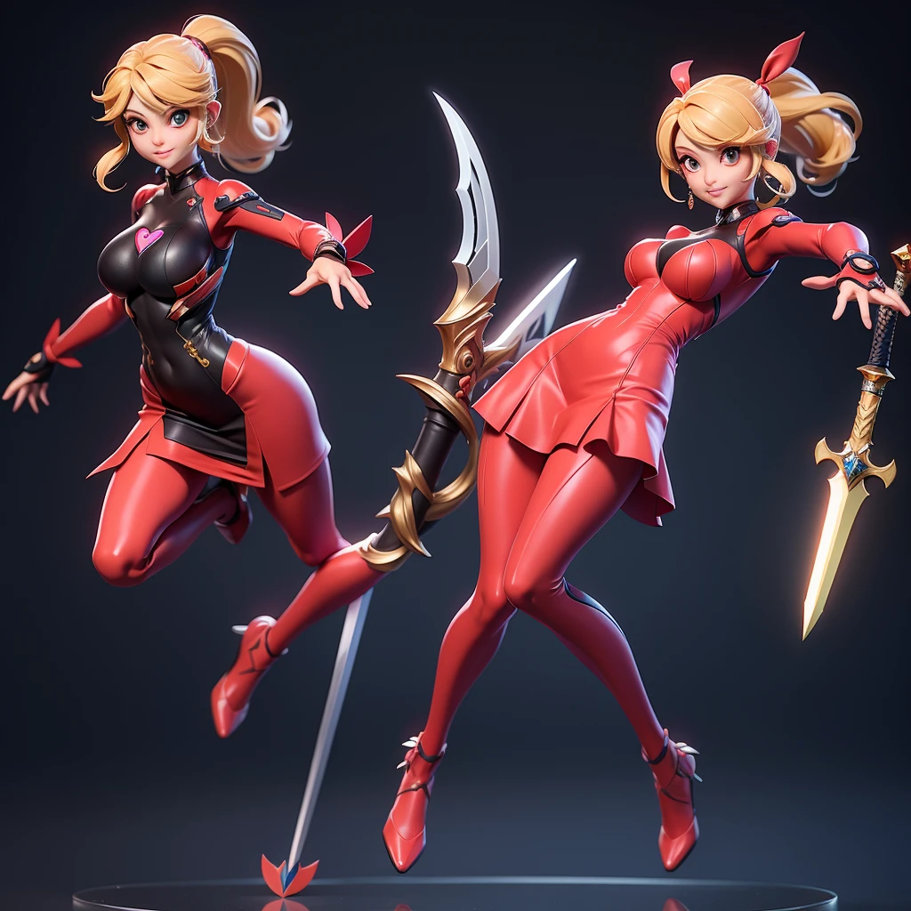 Mini Dragon, alone, Ray Tracing, Estilo 3D, 3DMM, whole body, (bodysuit swing),(Dar red dress), Overall view,((Poses for each photo)), Overall view, Hearts of the Kingdom-style outfit,((1 personのポーズ)), Overall view, Metroid, ((With a futuristic sword)),Ultra-Realistic Skin, (Big Breasts)、1 person、Background is white