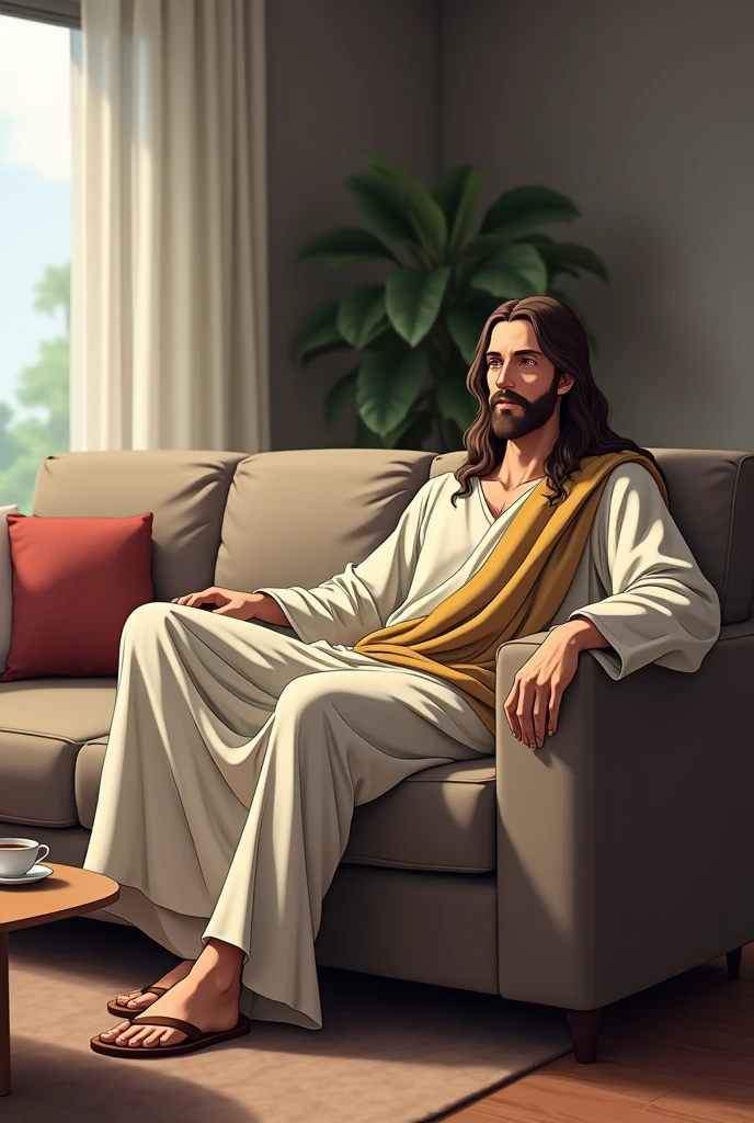 Jesus on the couch waiting for anime
