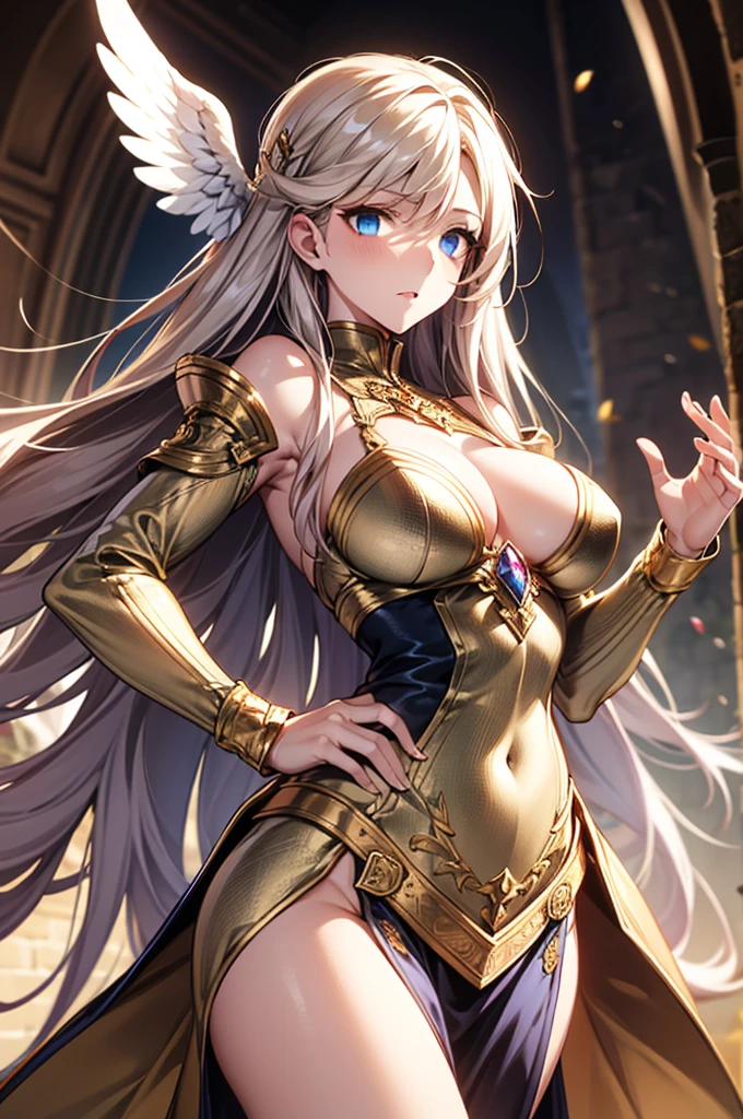 Masterpiece,Highest quality,8k,Ultra-high resolution,appropriate margins,Perfect hands,Perfect Fingers,Perfect human body,((Cowboy Shot)),BREAK,Bright expression,(1 person),(The most beautiful mature angel women),Slim body,((Big Breasts)),Moisturized Skin,Fair skin,BREAK,(Golden Hair),Long Hair,Straight Hair,Thin eyebrows,BREAK,Blue eyes,Light in the eyes,BREAK,Open your mouth a little,BREAK,((Angel clothing,Fantasy Costume)),BREAK,Eyes meet
