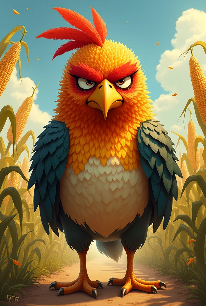 Draw a angry bird mixed with corn