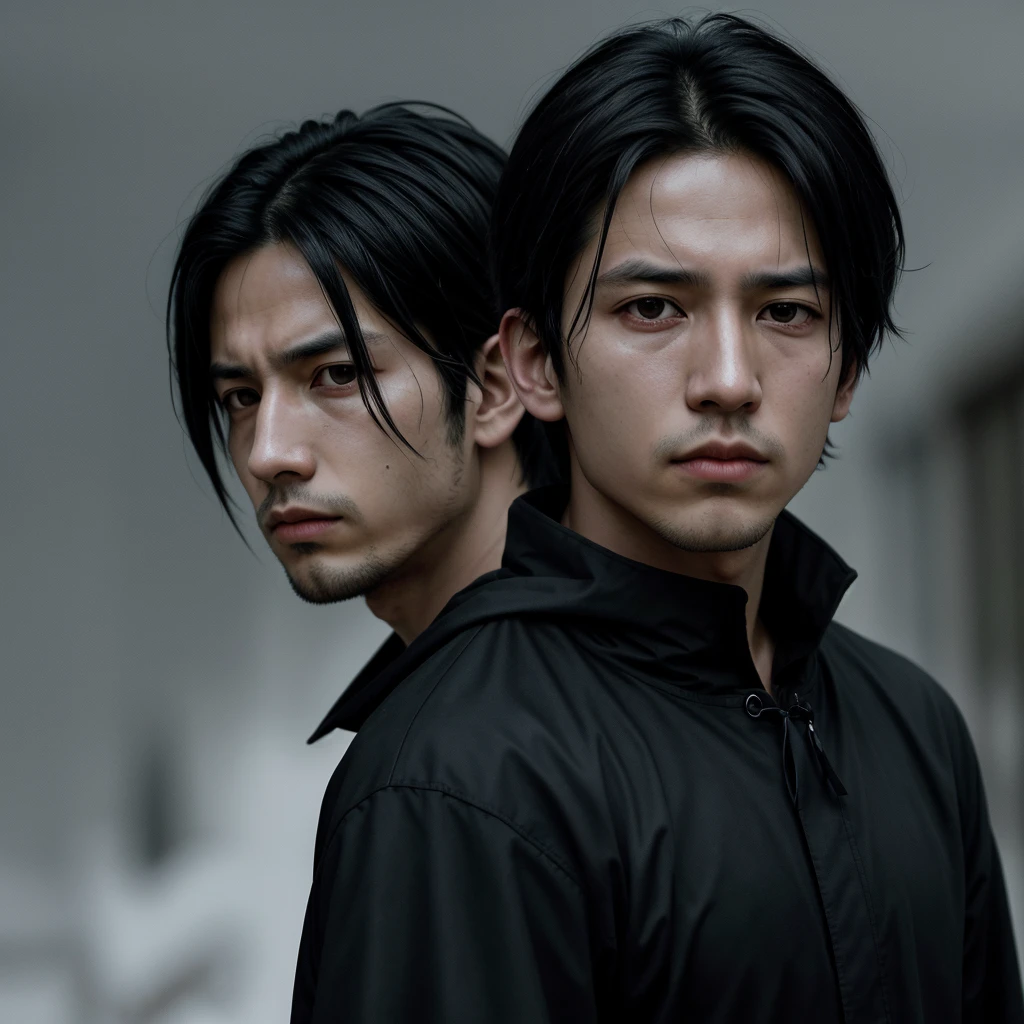 "Create an image of a character named Chavez, styled as Itachi Uchiha from Naruto. The character should be depicted with a dark, intense aura, wearing a traditional Uchiha cloak. His eyes should reflect a deep, brooding expression, and the background should be ominous and shadowy, emphasizing the character's mysterious and formidable presence. The overall mood should be dark and dramatic."