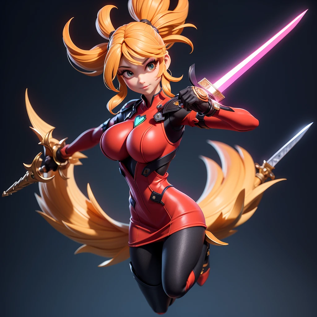Mini Dragon, alone, Ray Tracing, Estilo 3D, 3DMM, whole body, (bodysuit swing),(Dar red dress), Overall view,((Poses for each photo)), Overall view, Hearts of the Kingdom-style outfit,((1 personのポーズ)), Overall view, Metroid, ((With a futuristic sword)),Ultra-Realistic Skin, (Big Breasts)、1 person、Background is white、Combat pose、